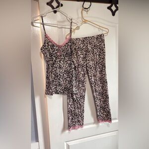 Joan Vass Pink and Black Leopard Pajama Set